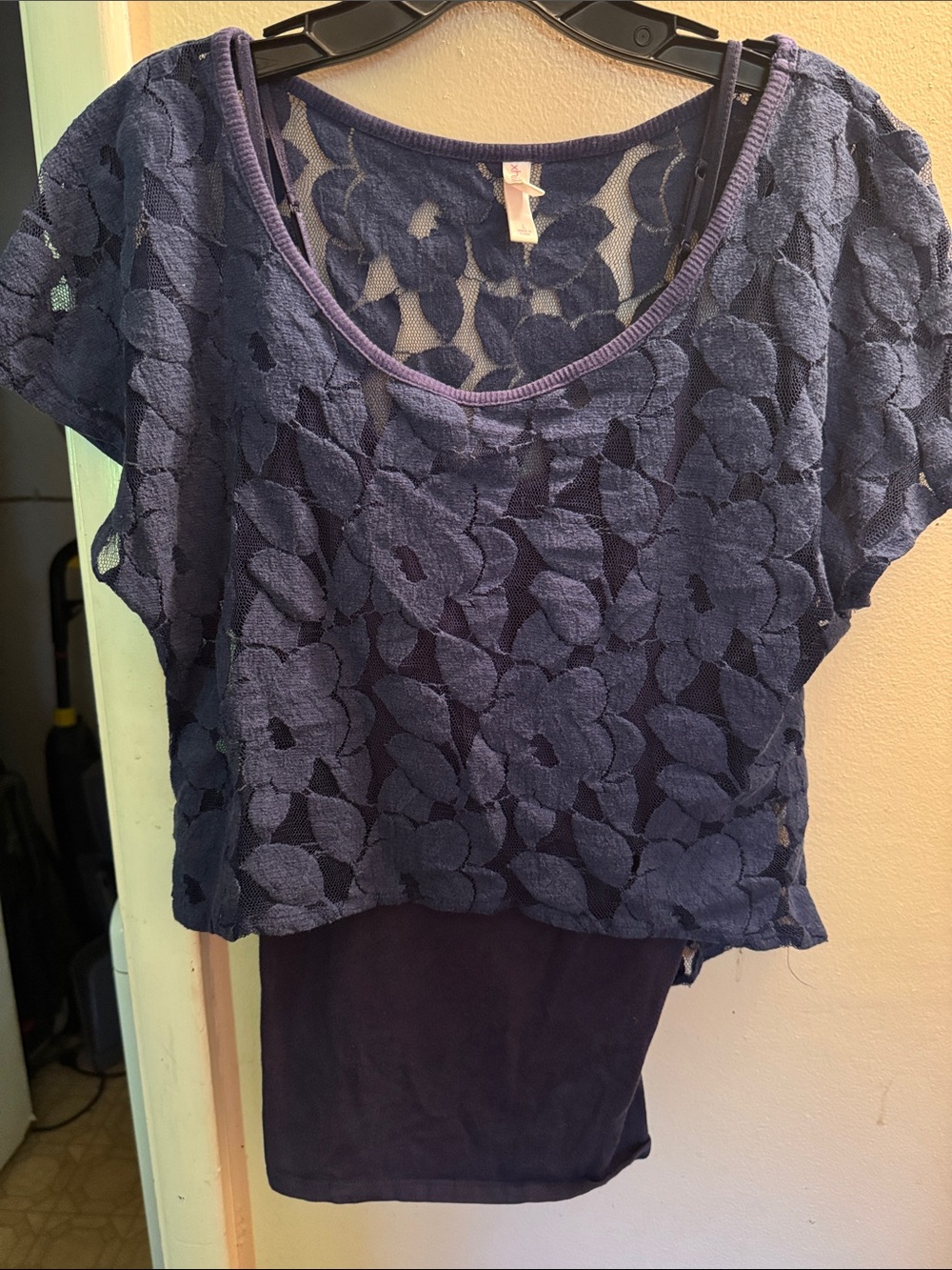 Xhilaration Navy Blue Floral Lace Overlay Camisole